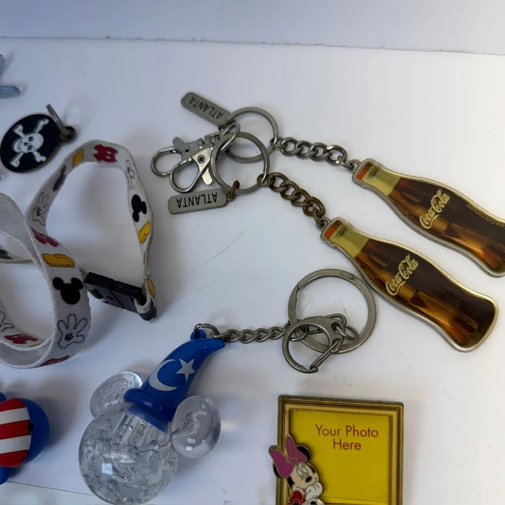 Disney Mickey Minnie Lot 17 pcs Keychains Lanyard‎ Coca-Cola Atlanta Photo Frame